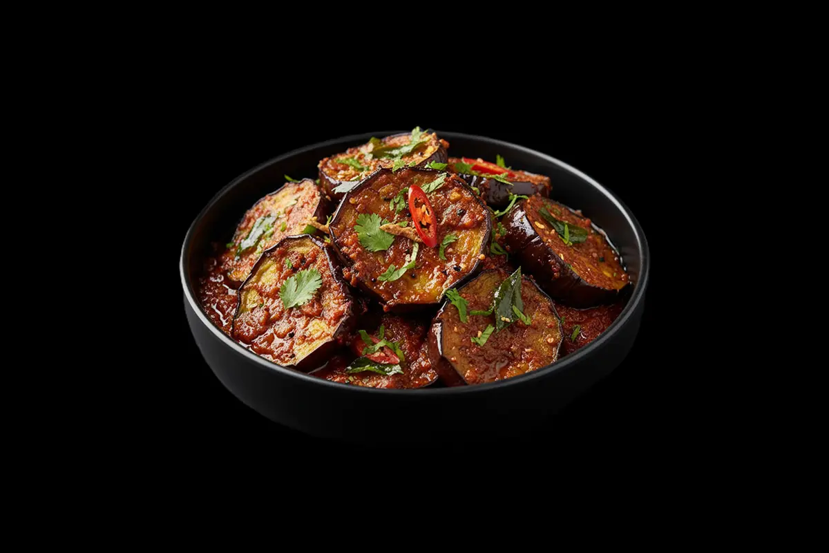 Roasted Aubergine served with spiced kolhapuri masala